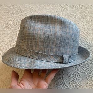 Vintage "Artel" Unisex Trilby Fedora Blue/Grey Plaid Summer Hat M 7 1/8 Dapper